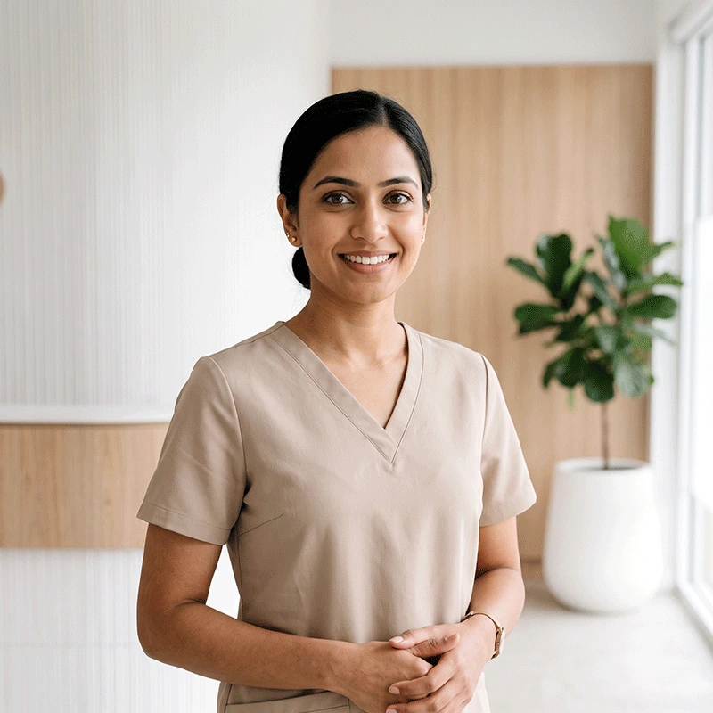A healthcare assistant ready for a visa-sponsored care job in the UK.