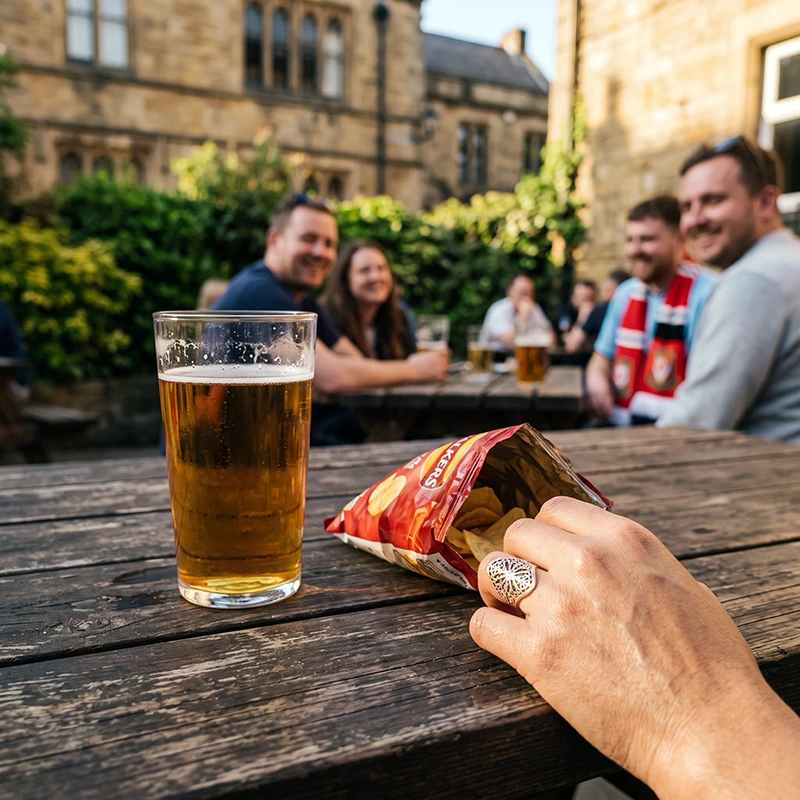 IT professional relaxing at a local British pub after successfully finding IT support jobs in the UK with visa sponsorship.